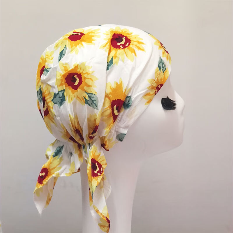 三角包头巾海盗帽月子薄款透气成人女空调防风防灰尘碎花小帽咖啡花纹