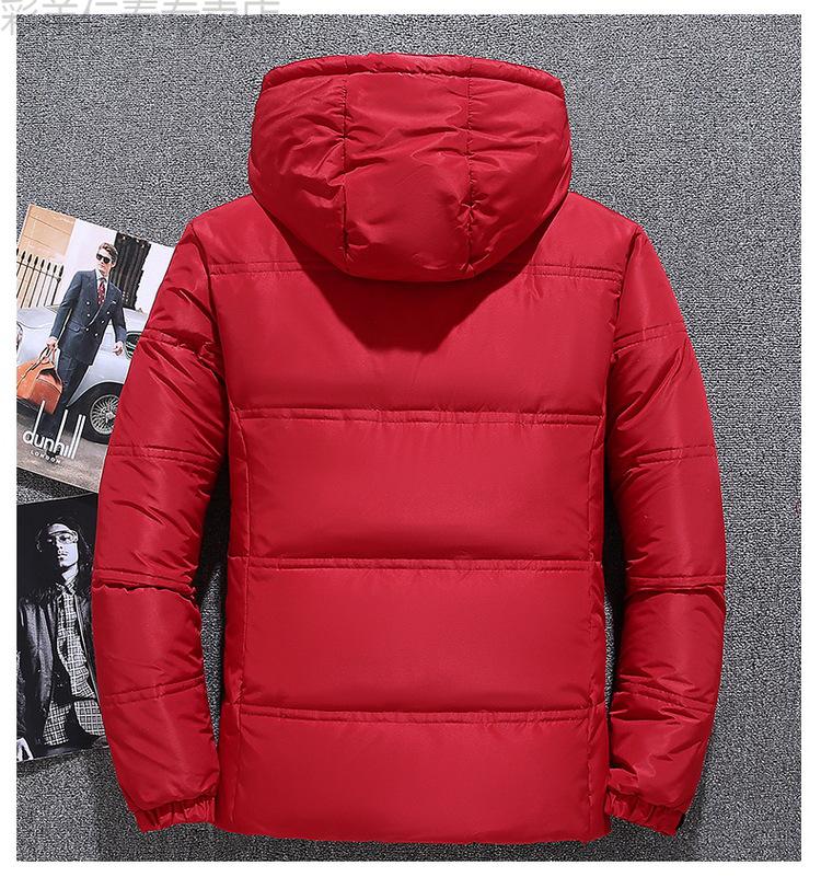 集团彩羊加厚款男士白鸭毛加厚保暖带帽羽绒服修身外套款短款 红色 xl