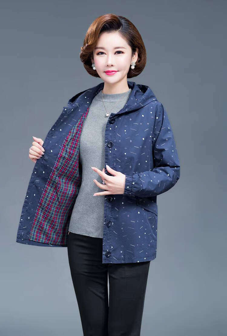富贵鸟2021棉装春秋外套老年人夹克衫中老年大妈女风衣长袖婆婆装上衣