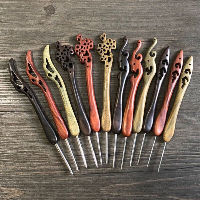 e檀木柄不锈钢钩针手工diy勾针工具套装编织毛衣鞋子毛线防滑材仙羽檀