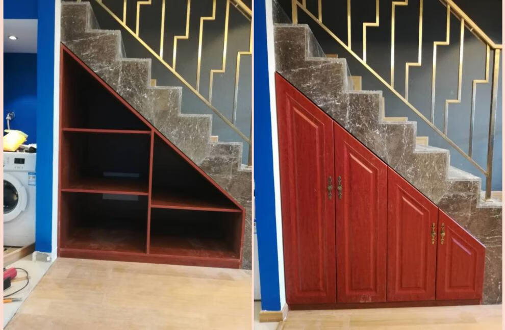 实木楼梯下储物柜斜角楼梯下异形储物柜 黄色 1