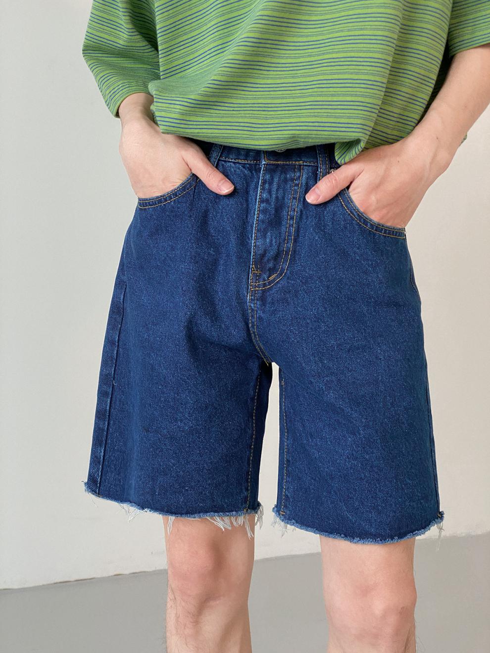 牛仔短裤男夏季毛边休闲裤子宽松直筒水洗蓝色五分裤潮牌ins浅蓝色s