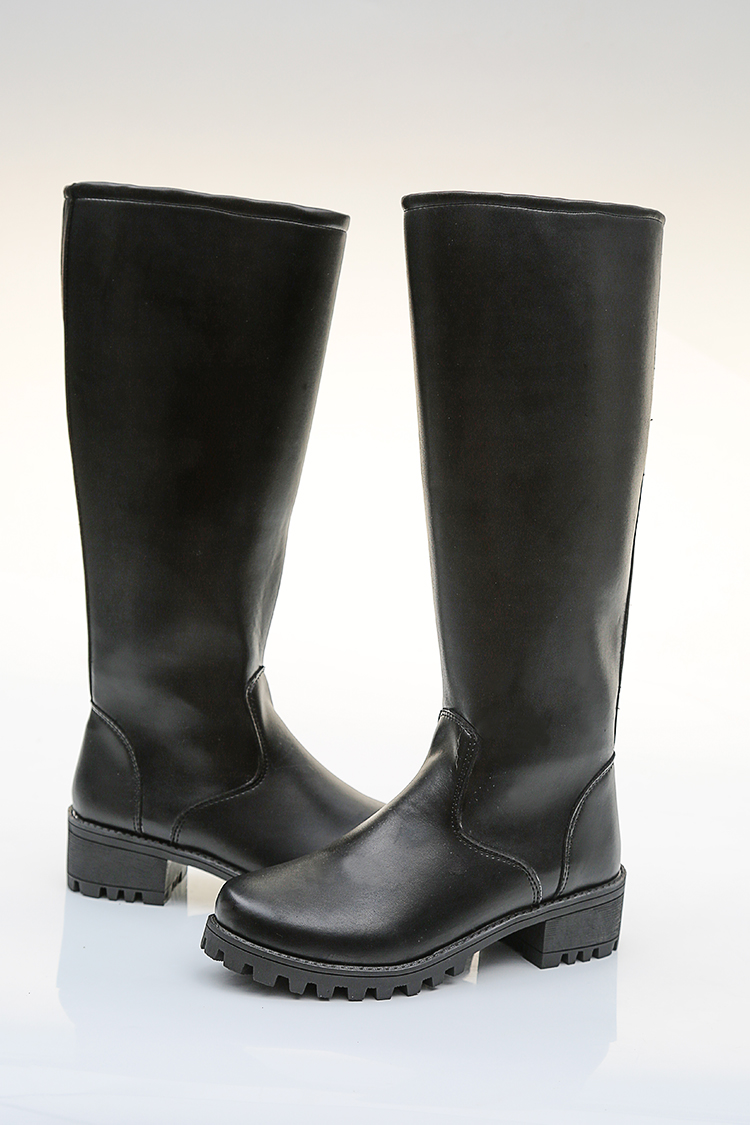 升旗马靴男靴子高筒队靴男长款骑士皮靴加绒长筒靴学生靴 黑色男加强