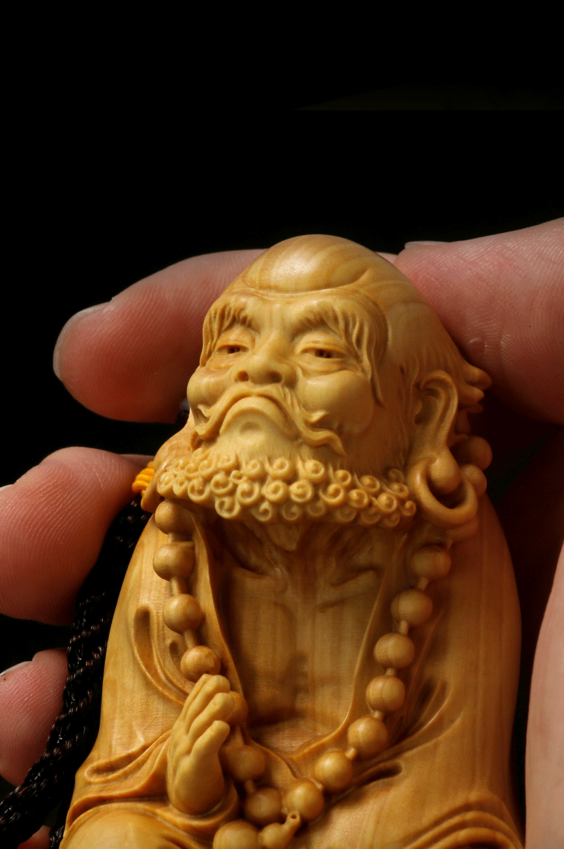 周庆祥小叶黄杨木雕刻达摩祖师手把件男随身把玩实木摆件中式佛像工艺