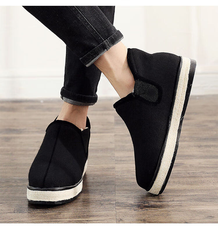 老头鞋冬季东北老式棉鞋 羊毛毡子鞋 中老年人保暖加厚 爸爸鞋 黑色.