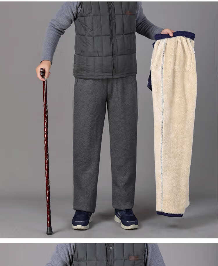 爸爸爷爷外穿棉裤宽松紧腰老人裤子老黑色羔绒6xl加肥加大码胖人胖子