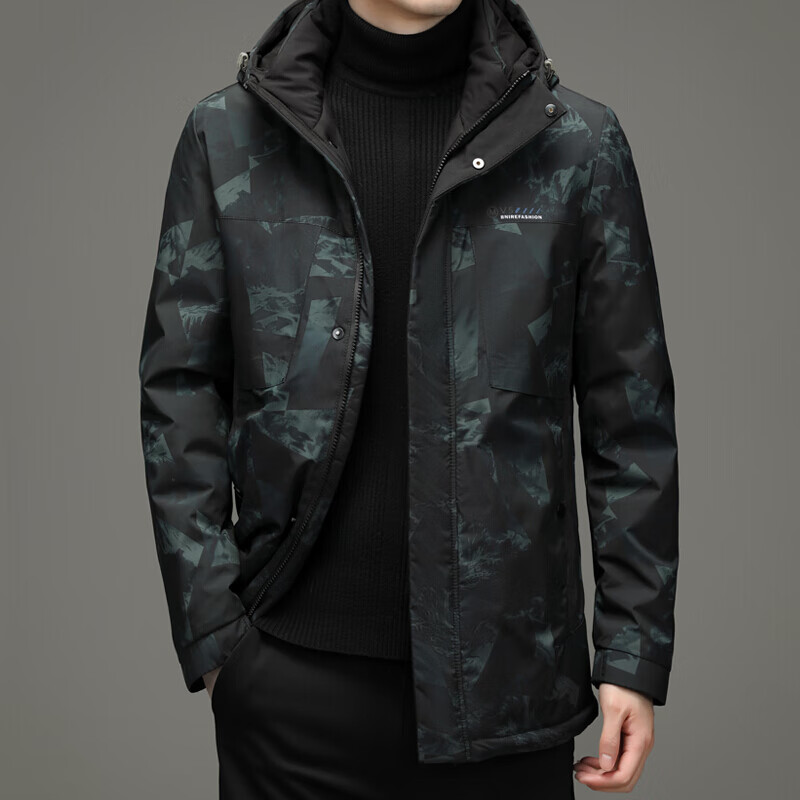 时尚保暖羽绒服男2021冬季宽松潮流迷彩中长款外套男士商务休闲绒羽绒
