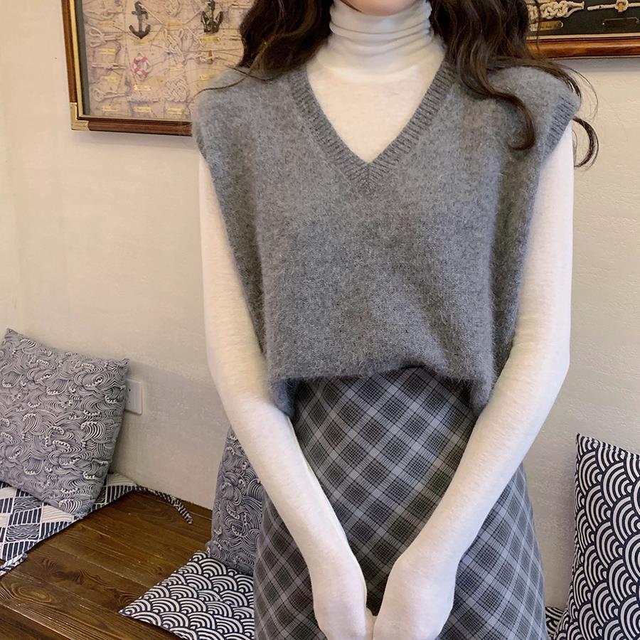 针织马夹女小背心外搭复古v领韩版坎肩外穿毛衣马甲黑色m建议90105斤