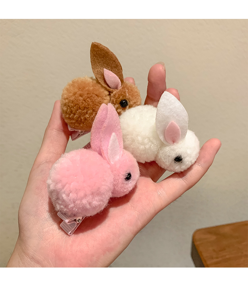 芠拉可爱立体小兔子发夹儿童毛绒夹子宝宝女童头发卡子侧边夹5红小兔