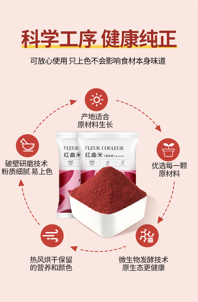红曲粉食用烘焙红丝绒商用蛋糕香肠卤肉专用上色古田红曲米粉色素