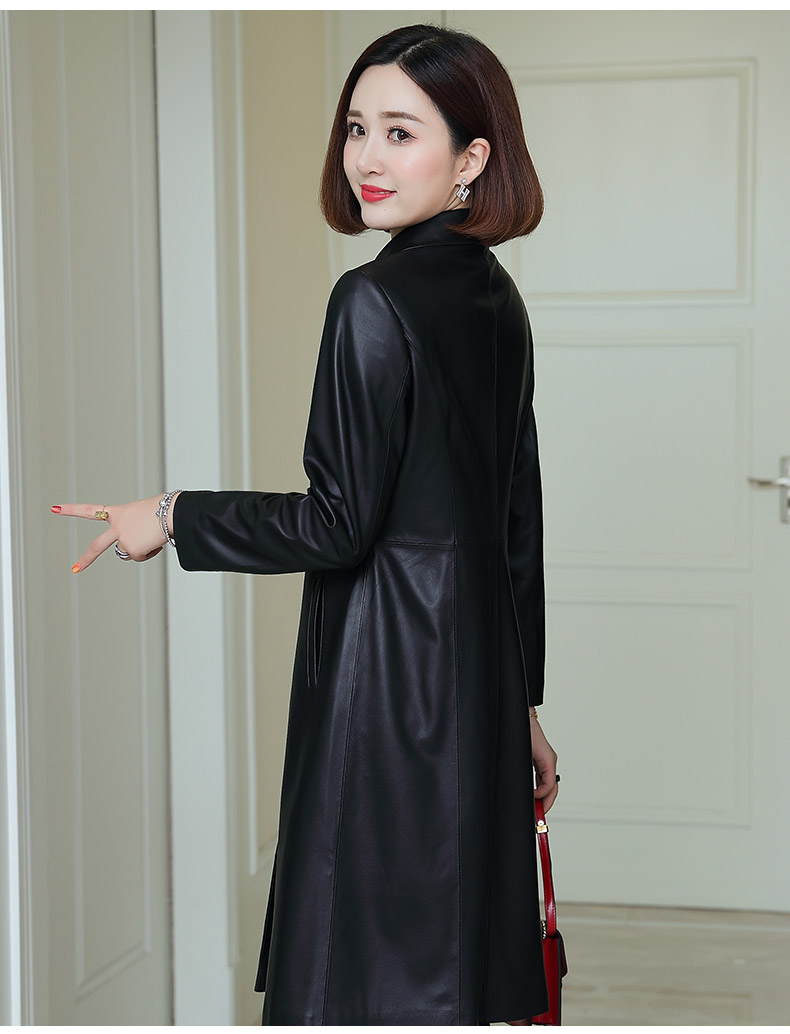 依秀兰婷海宁真皮绵羊皮皮衣中长款单皮外套大衣中年女士方领时尚百搭