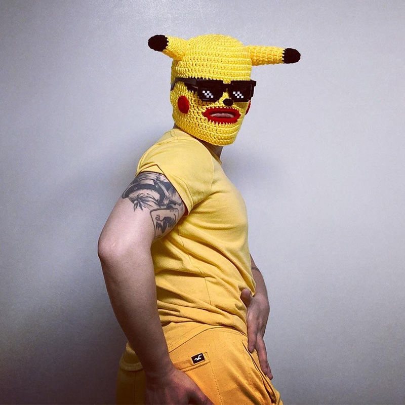 悍匪头套沙雕 皮卡丘头套耳朵会动可爱搞笑叙社交牛逼头套网红沙雕