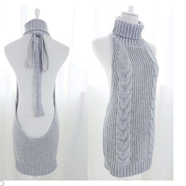 蜜哇露背毛衣性感美丽大方套头日系高领少女团子日本网红甜美纯色针织