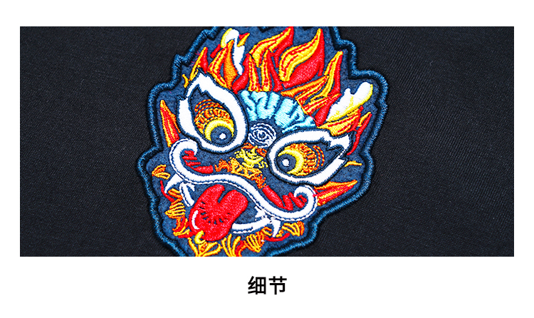 hea国粹醒狮开心简单无所畏国潮狮头刺绣宽松休闲男女同款短袖t恤白色