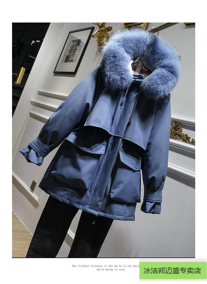 冰洁旗舰专卖新款服女小个子短款大毛领韩国收腰冬季白鸭绒派克外套