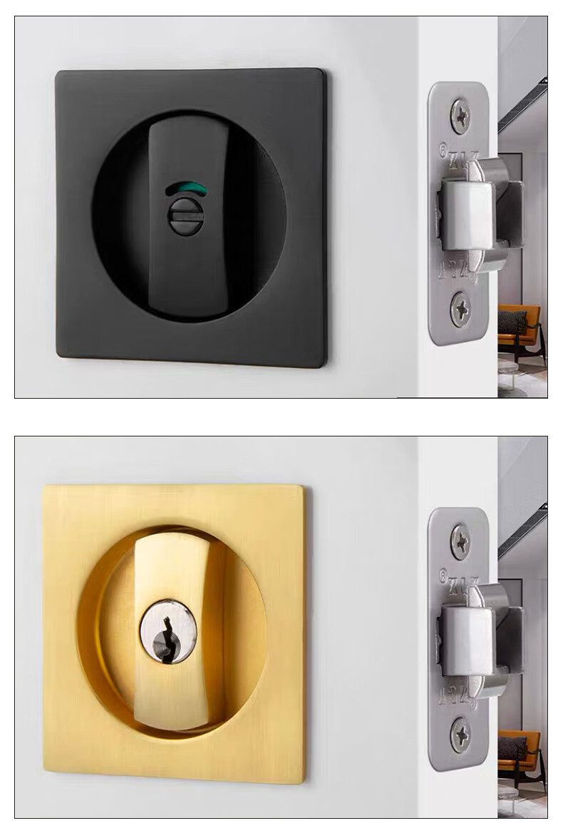 门锁隐形门锁圆形移门锁方形推拉门锁家用卧室厨房门卫生间锁木门暗锁