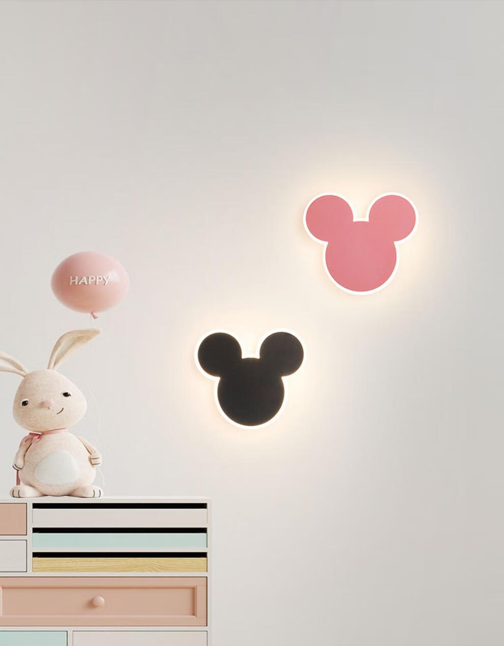 米奇老鼠壁灯简约现代设计师款卧室壁挂灯饰卡通创意儿童房床头灯黑色