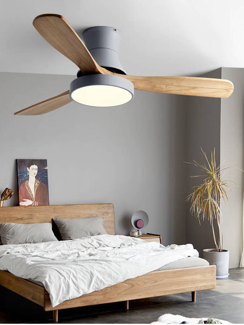 木制电风吊扇 北欧吊扇灯餐厅家用客厅实木低楼层吸顶风扇带电风扇