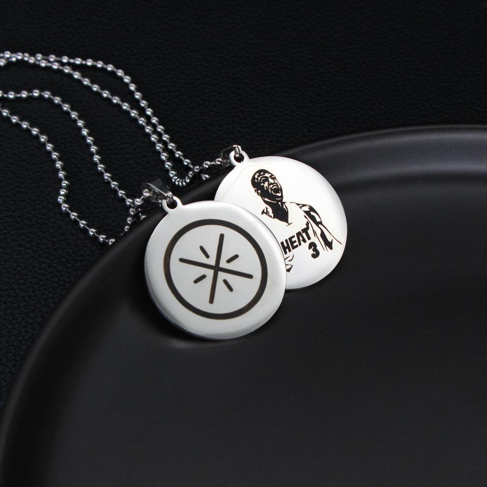 圆牌logo杜兰特哈登科比钛钢项链男潮个性双面标刻吊坠q版 艾弗森圆牌