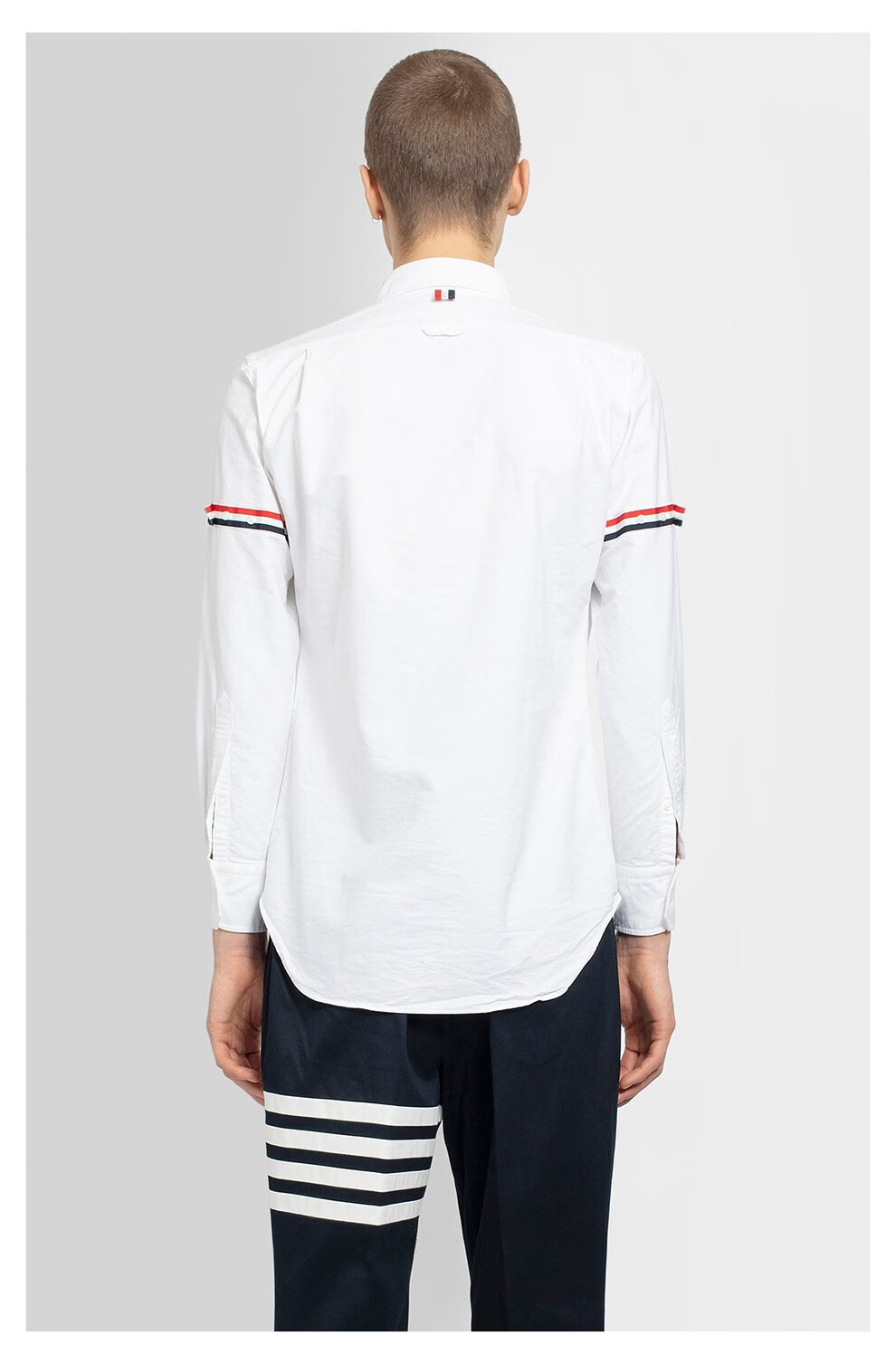 thombrowne汤姆布朗男女通用棉质牛津布条纹拼饰长袖衬衫白色l3