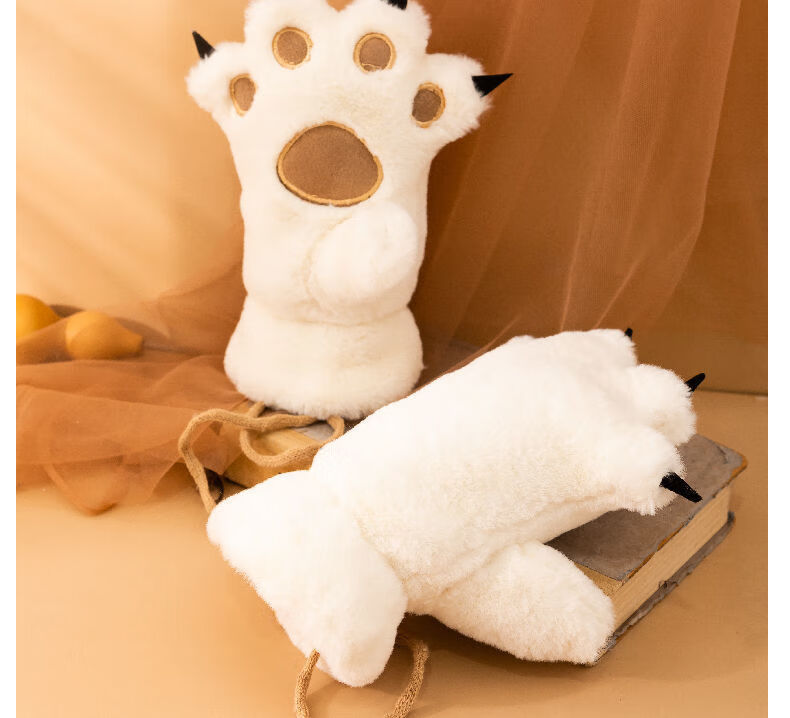 猫爪手套包指手套女学生韩版可爱保暖加厚户外游玩防寒骑行爆爪米白色