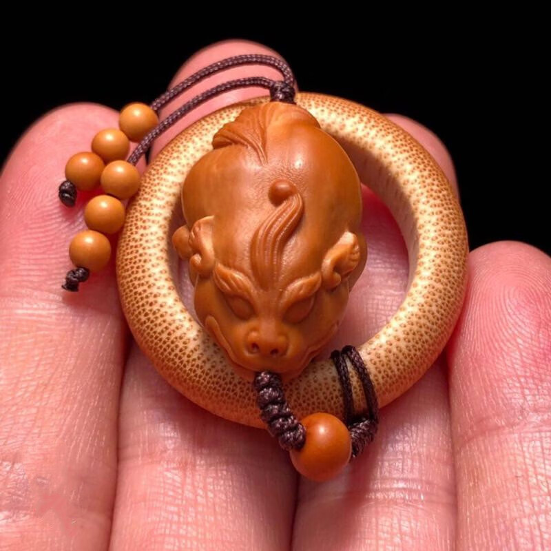 湘歌橄榄核单籽貔貅吊坠男款皮丘貔貅钥匙扣手机挂件核雕文玩把件貔貅