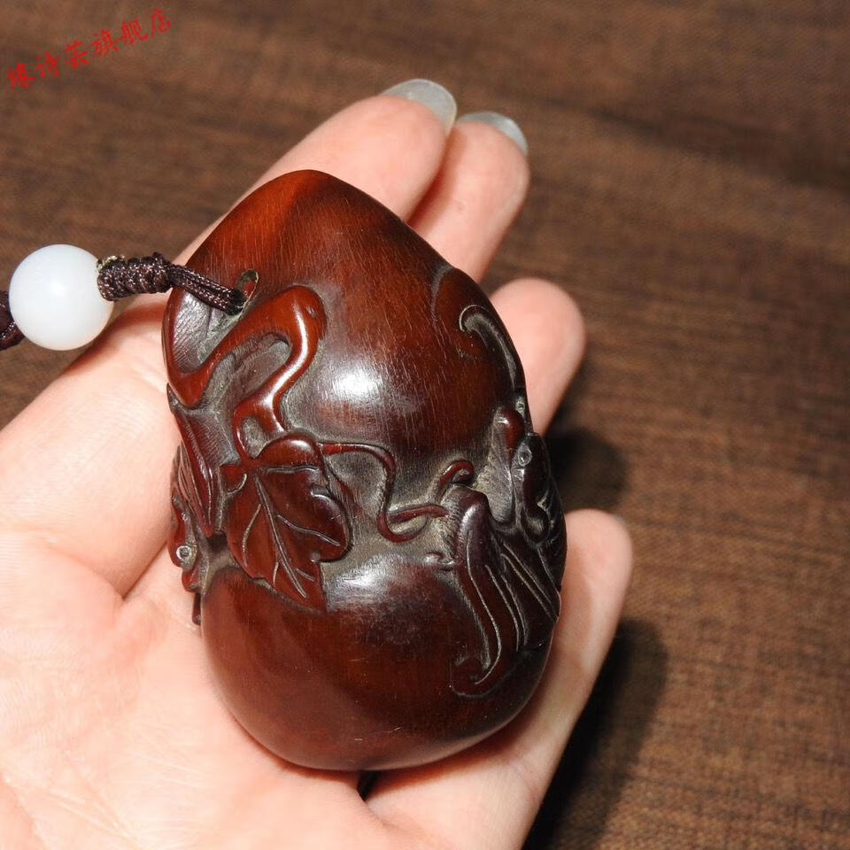 角雕挂件文玩古玩 牦牛角雕刻福禄双全挂件牛角福寿葫芦手把件仿古角