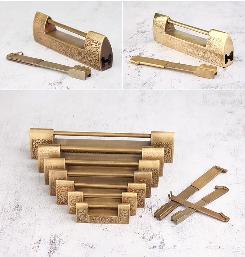 仿古铜锁头横开挂锁复古u型锁铜老式全铜插销门锁柜门小锁头间距4cm锁