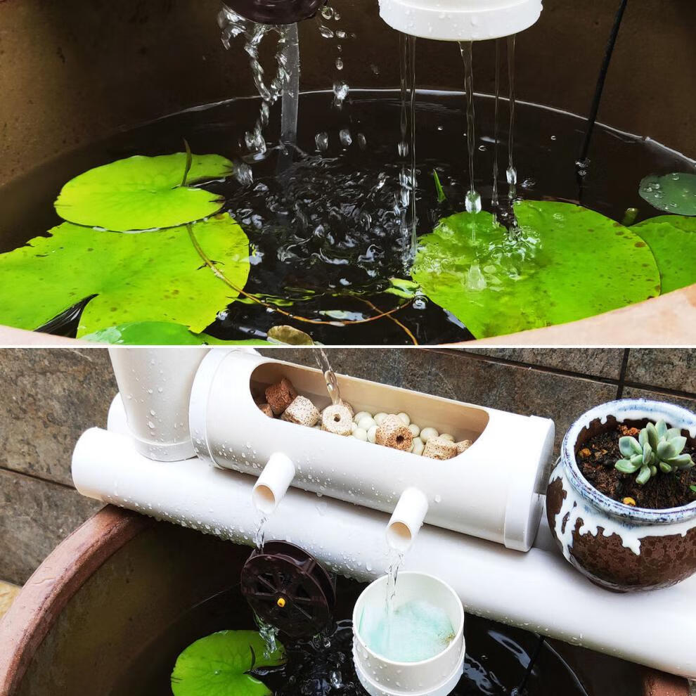 p2款水循环流水器瓷缸石槽圆形瓦缸养鱼增氧小型过滤泵鱼缸过滤器 双