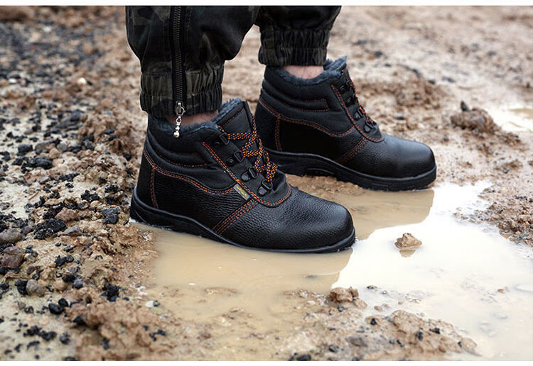 防砸防刺加绒加厚防寒保暖轻便钢包头工地工作棉鞋轮胎底咖色靴子单38