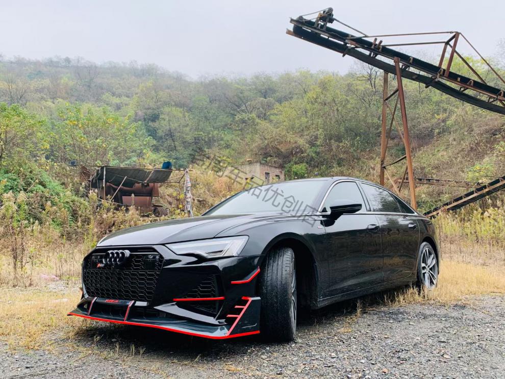 适用于20/21款奥迪a6l改装s6/rs6蜂窝中网大包围前杠黑武士c8升级配件