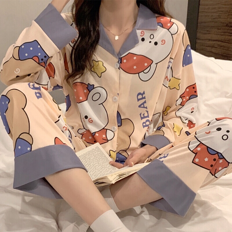 依迪筱少女生睡衣秋款学生衣服宽松韩版休闲睡衣女春秋2021款夏季棉质