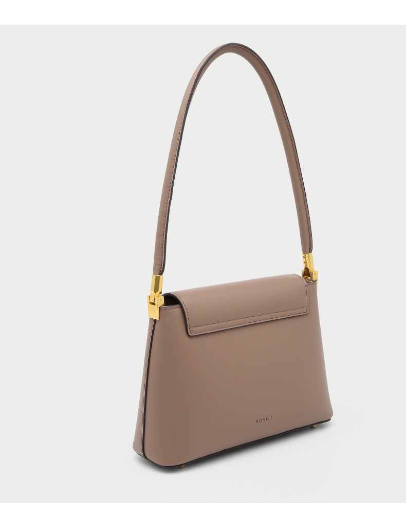 hongu红谷女单肩包新款气质复古牛皮国潮优雅腋下包包百搭 浅咖啡