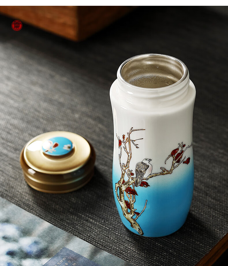 伯莎丹顿陶瓷保温杯景德镇水杯银内胆足银泡茶杯高端男女杯子礼品定制