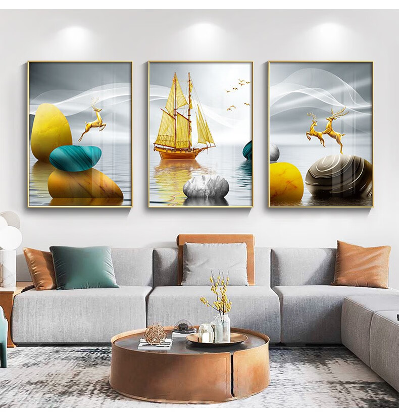 致仕zisiz沙发墙装饰挂画大厅挂画抽象几何客厅三联装饰画现代简约