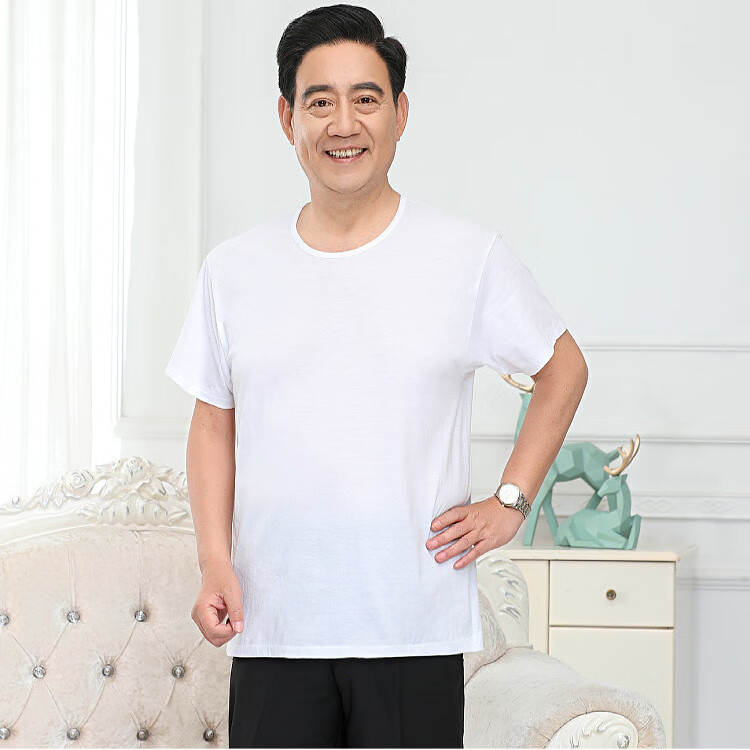 jkashdk老头汗衫60支纯棉中老年短袖背心爸爸装全棉汗衫跨栏背心打底