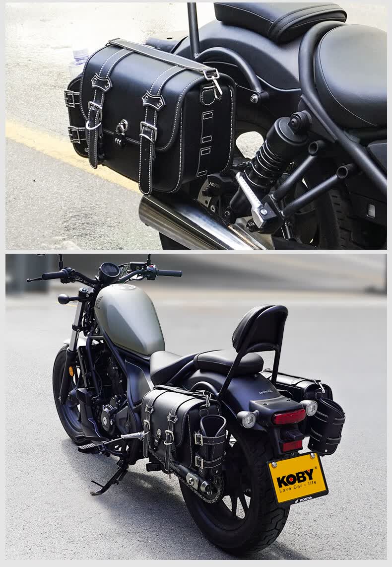 koby摩托车边包改装机车复古通用马鞍油箱包侧边挂车尾包防水铆钉cm