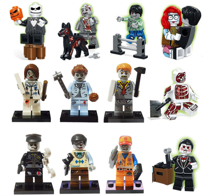 行尸走肉新品积木小人仔丧尸来袭吸血鬼僵尸万圣节拼装积木玩具丧尸p