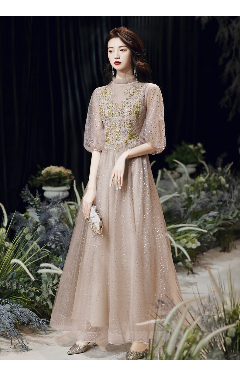 皮尔卡丹轻奢高档女装高端晚礼服裙女2021新款宴会气质高贵演出服轻奢