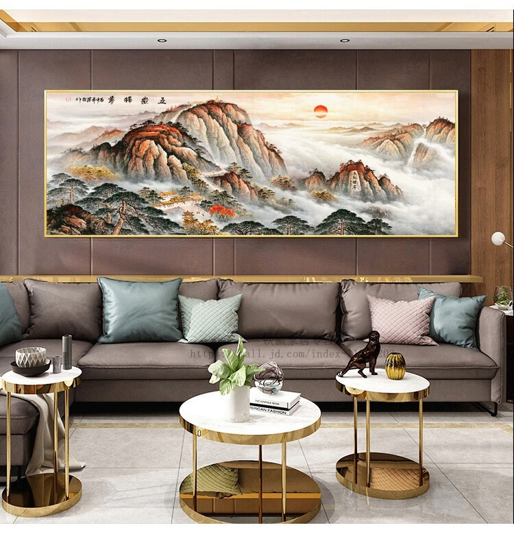 日出东方挂画旭日东升 有山无水画靠山图客厅迎客松壁画 c鸿运当头 大