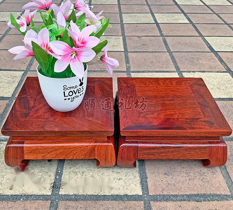 顺通礼坊 红木中式木质盆景花盆底座缅甸花梨木奇石方形摆座实木摆件