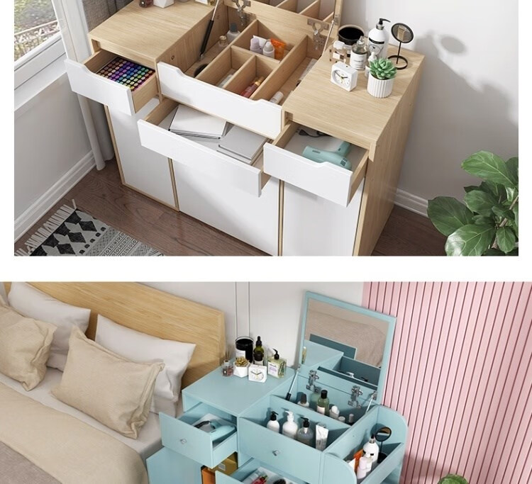 梳妆台镜子可隐藏化妆桌可隐藏式镜面一体可收折叠翻转多功能迷你o43