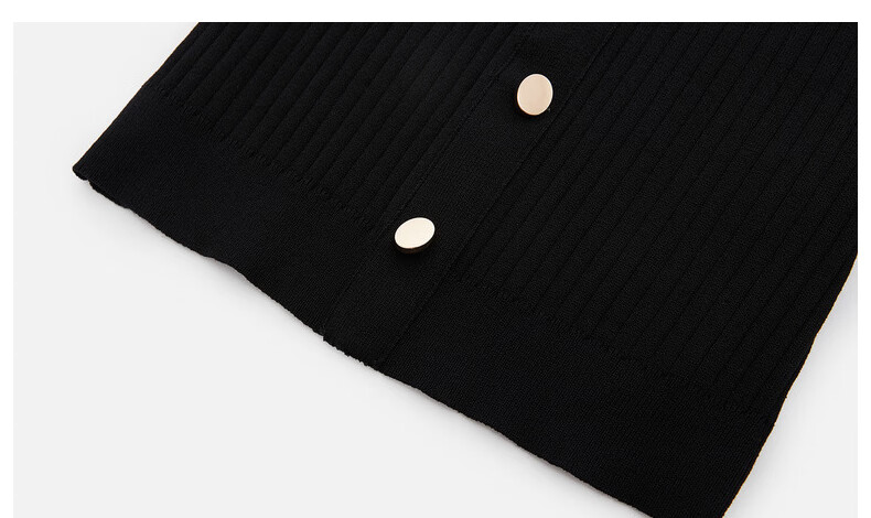 bebe2021早秋新品女士长袖v领金属色纽扣针织开衫330501 黑色 l