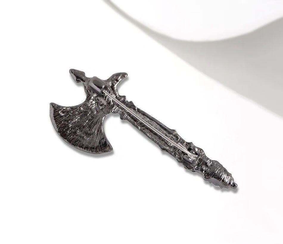 博皓定制复古水钻斧头男女士西服胸针胸花水晶别针防走光配饰斧古银灰