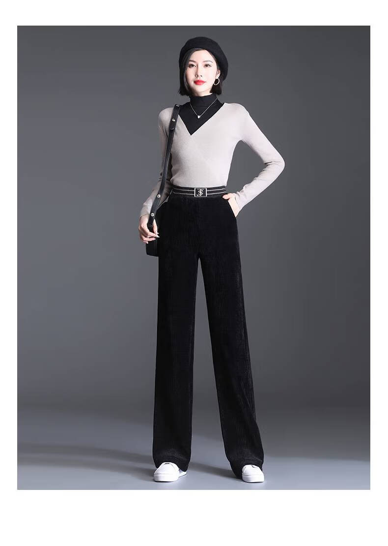 阔腿裤女高腰秋冬加绒条绒宽松灯芯绒直筒裤子女士女式显瘦冬季加厚