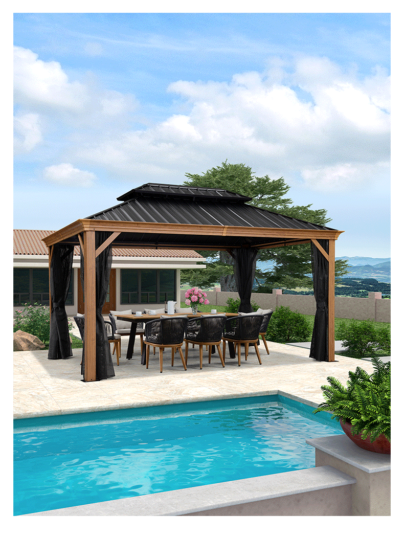 紫叶户外凉亭庭院别墅新中式铝合金亭子室外露台四角帐篷花园遮阳棚