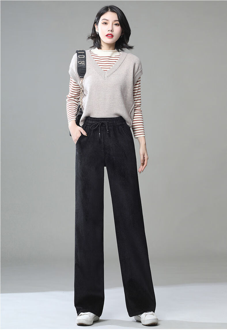 高品质阔腿裤女秋冬款2021灯芯绒阔腿裤女年高腰垂感休闲裤加绒加厚