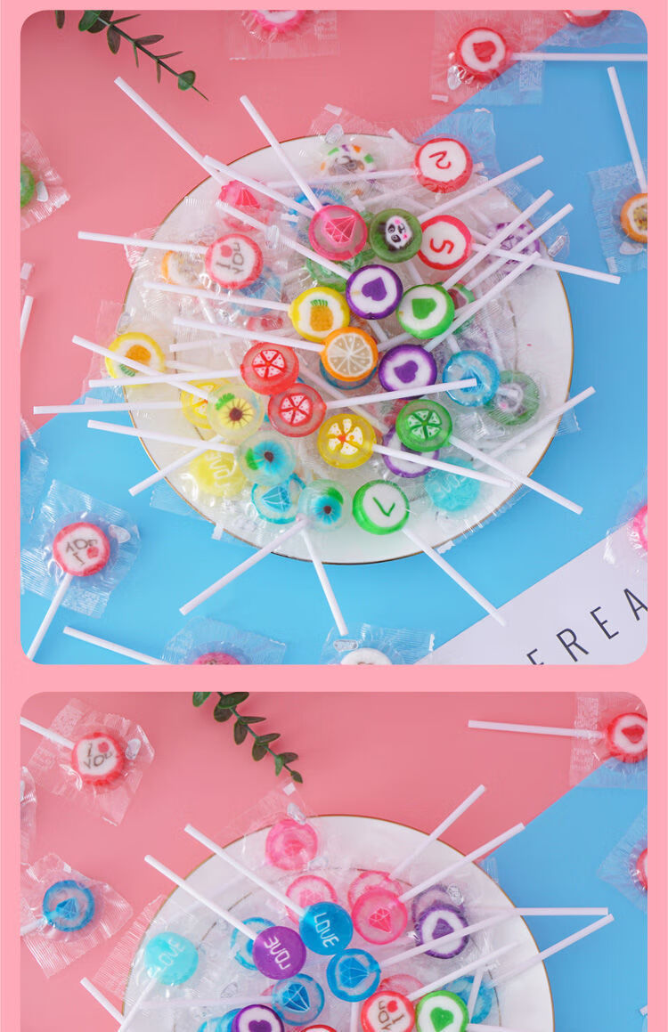 网红抖音水果棒棒糖50支六一节创意高颜值手工切片糖可爱糖果数字图案