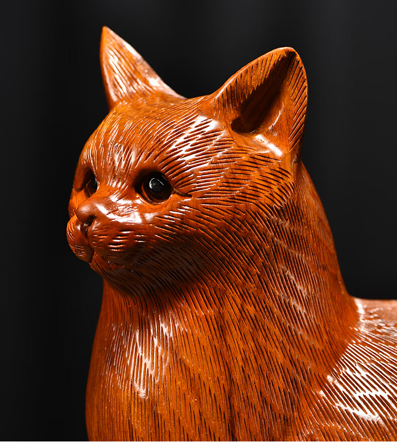 福渊阁木雕摆件小猫咪实木头雕刻可爱女生日礼品家居装饰客厅办公工艺