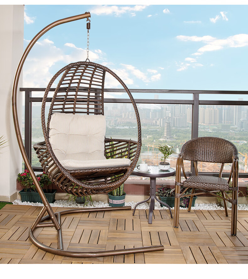 吊椅秋千吊篮藤椅家用休闲懒人室内阳台鸟巢椅单人吊床摇篮椅咖啡色